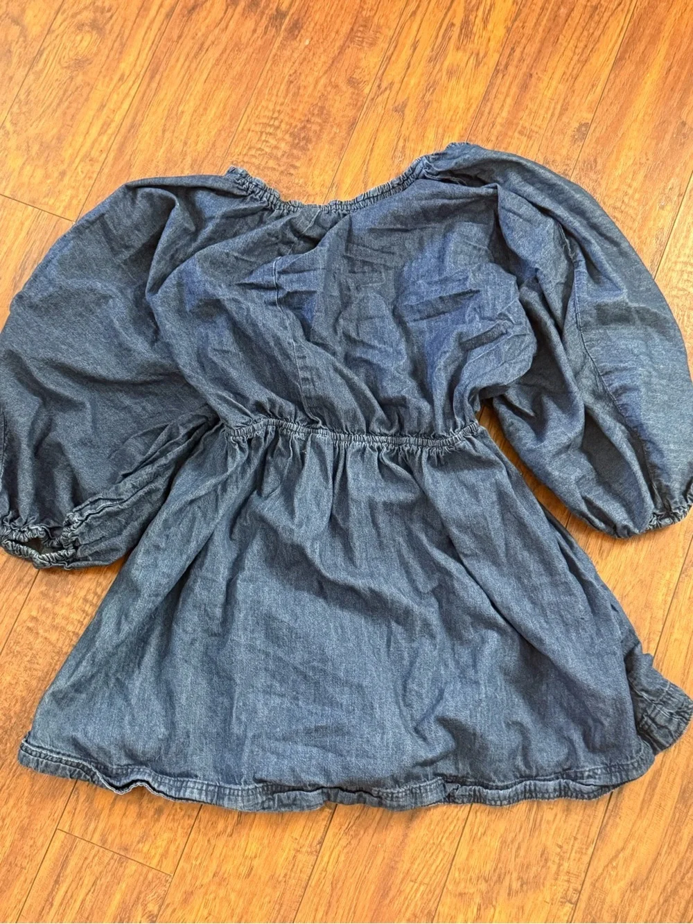 Free People Portia Demin Mini Dress Blue Summer Capsule Puff Sleeve | Medium